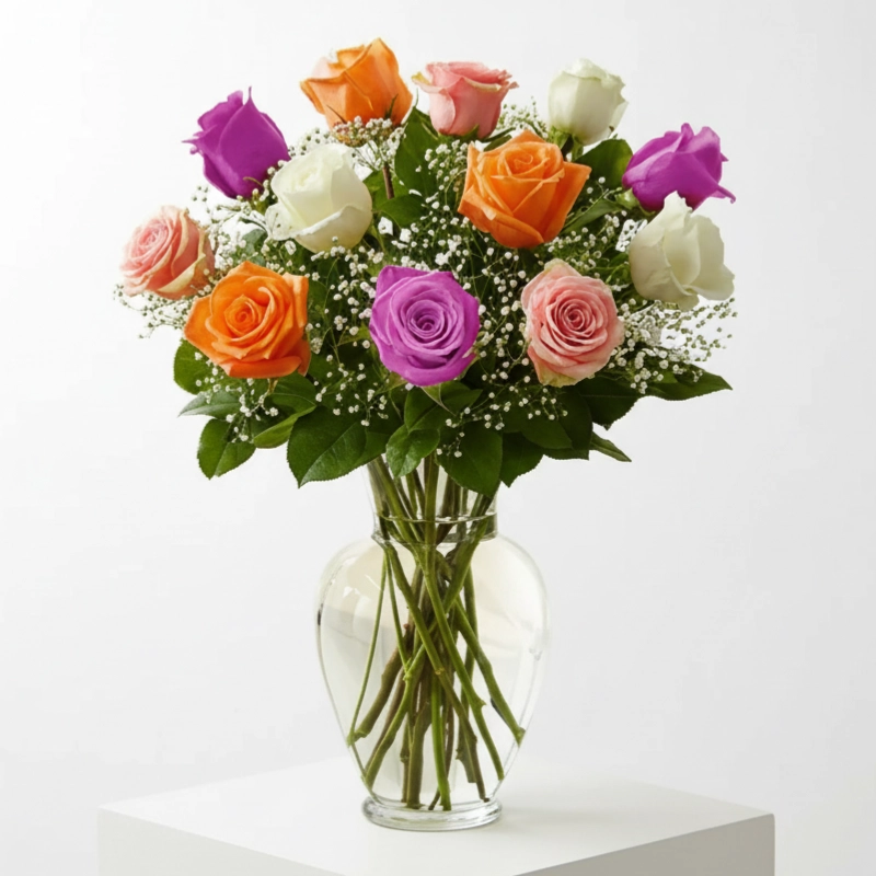 Colourful Roses in Vase